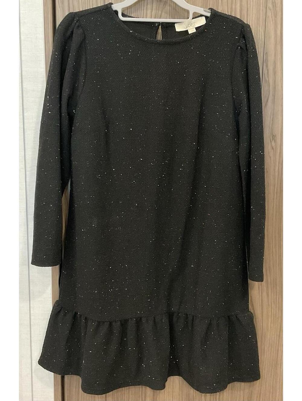 Loft Womens Black / Speckle Round Neck Long Sleeve Dress Size Small